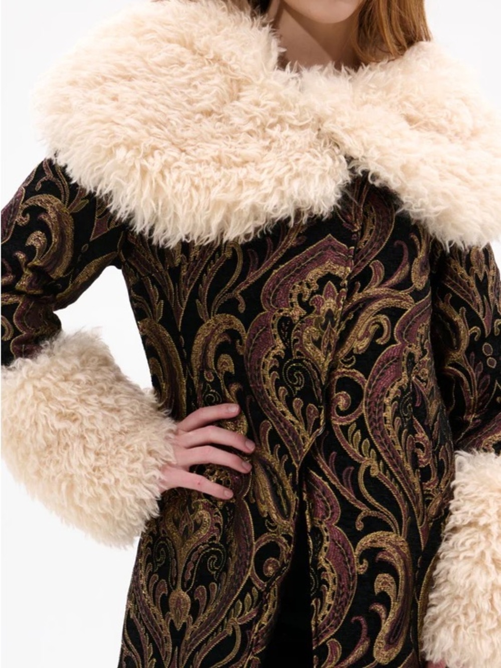 AZALEA WANG Otelia Jacquard Coat with Faux Fur Trim - Picture 2 of 8